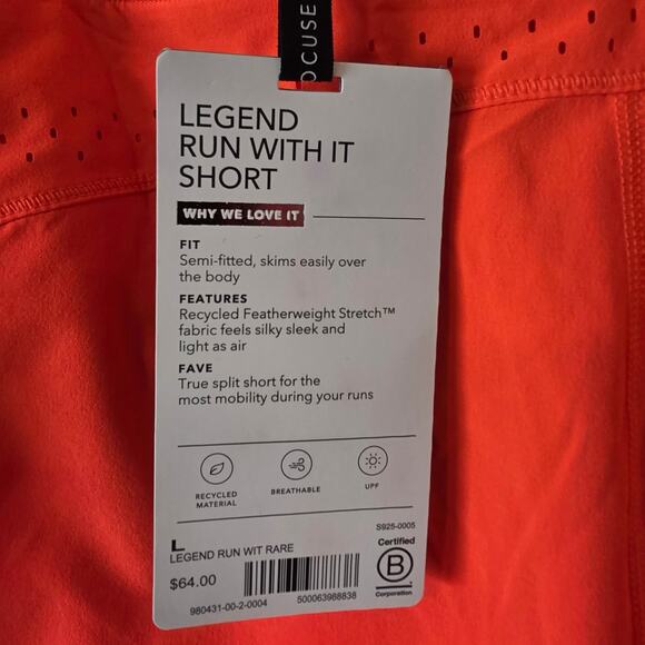 Athleta X Allyson Felix Legend Run with it Shorts Size Large Bright Orange NEW - Picture 6 of 6
